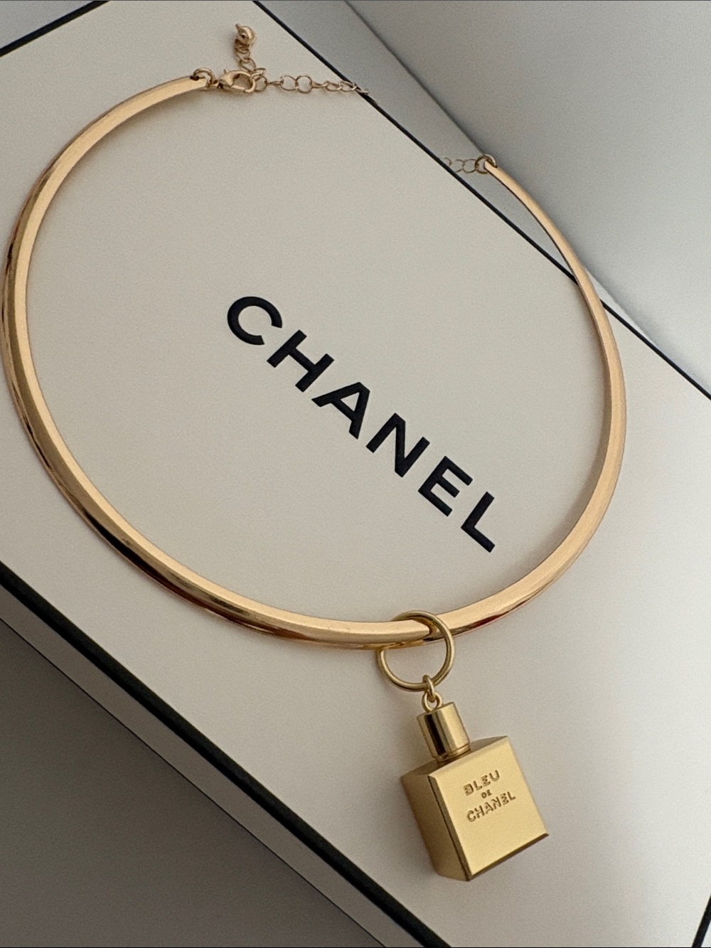 Blue De Chanel Perfume Bottle Charm on Gold Choker Necklace ⭐️✨ - Picture 2 of 7
